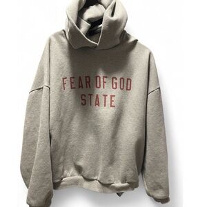 Fear of God State Hoodie in Gray with Red Lettering